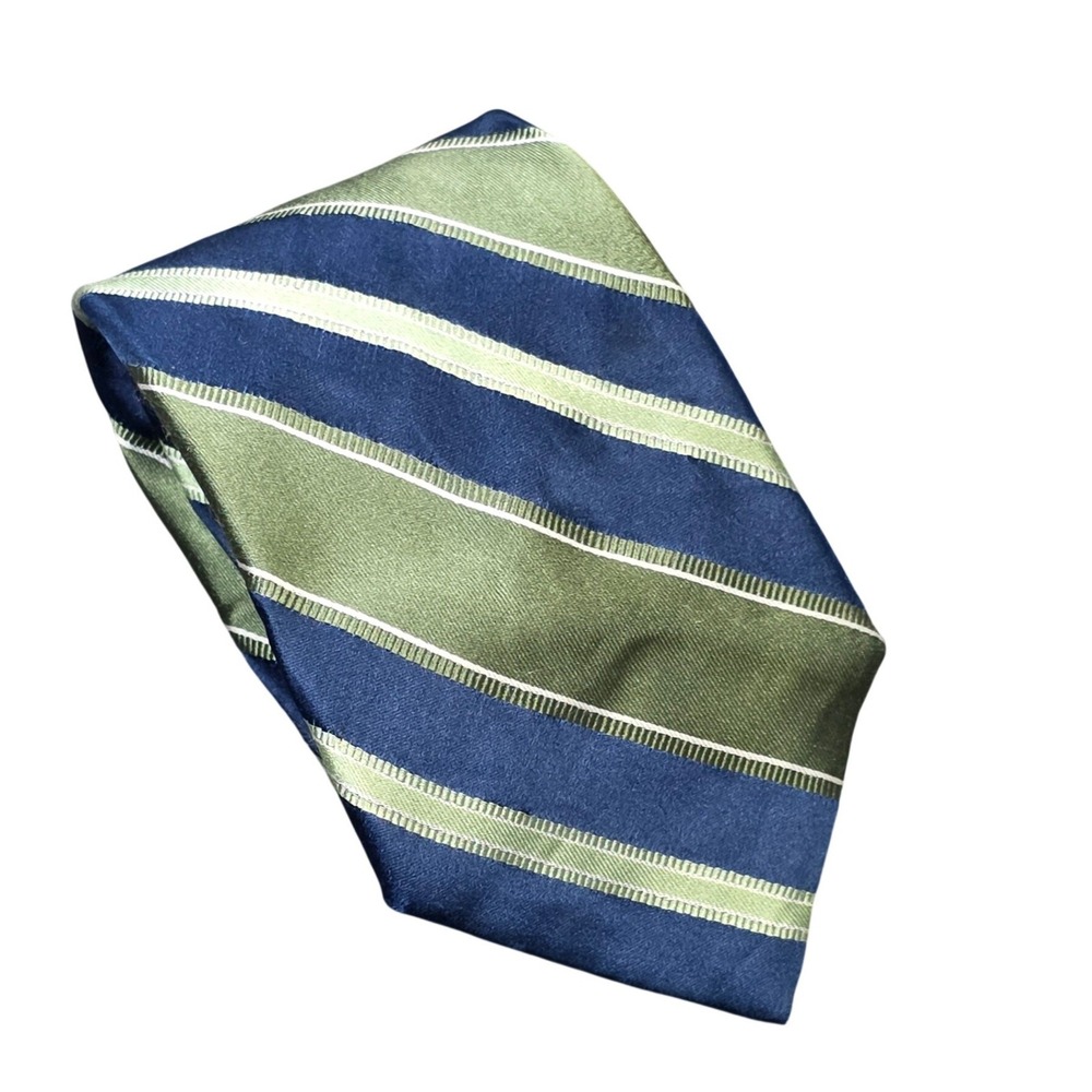 Croft & Barrow 100% Silk Necktie Men's Navy Blue Olive Green Striped Formal
